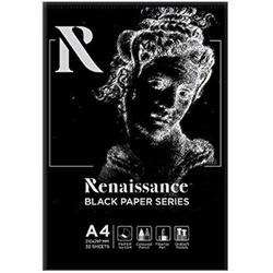 Renaissance A4 Black Paper 150GSM Black Wire Spiral Book - 32 Shts